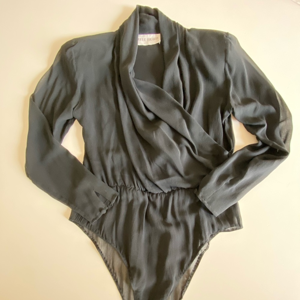 Lulu Bravo Black Silk Bodysuit Blouse